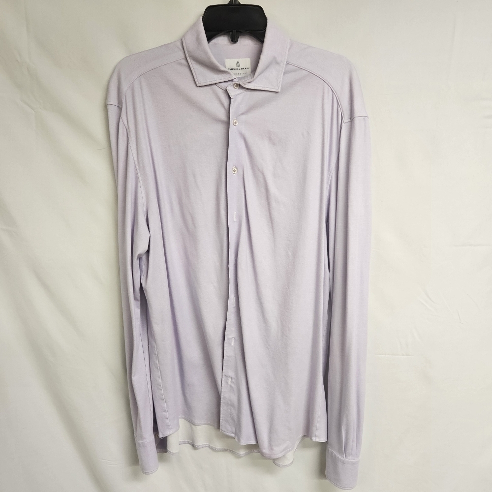 Emanuel Berg Shirt Large Modern Fit Stretch Long Sleeve 16 1/2" Neck Lilac Purpl